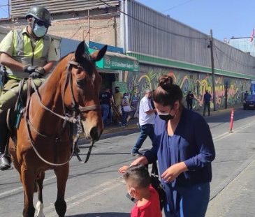 Policías a caballo causan sensación entre los niños en el centro de la ciudad