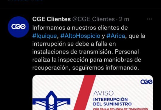 Corte total de energía eléctrica afectó  a las regiones de Arica y Tarapacá