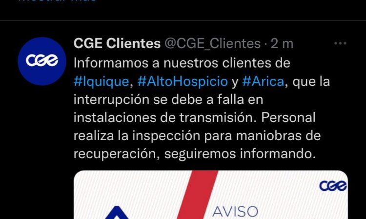 Corte total de energía eléctrica afectó a las regiones de Arica y Tarapacá