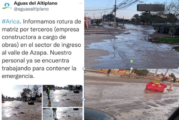 La guinda de la torta: Rompen matriz principal de agua potable a la entrada de Azapa