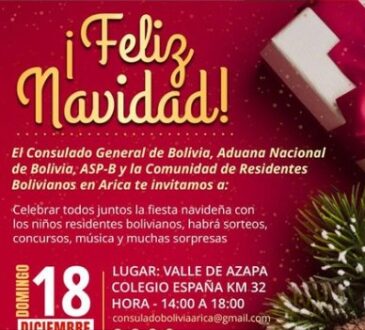 Familias bolivianas celebran Navidad este domingo 18 en la Escuela España de Azapa