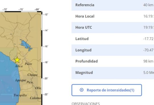 Sismo magnitud 5 en Arica y Tacna