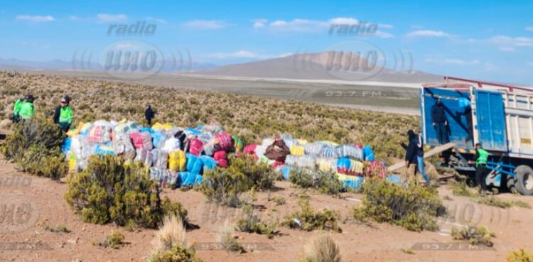 Desde la carretera parecía el “desierto florido” de Atacama pero era contrabando de ropa americana