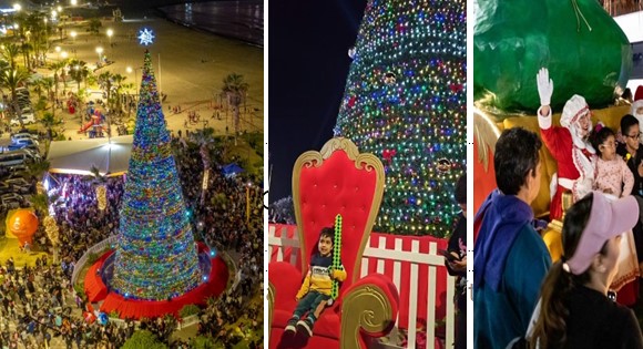 La magia navideña en el encendido del Árbol en el balneario Chinchorro
