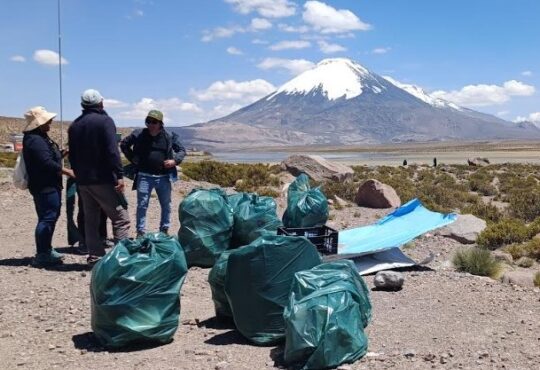 Extracción comunitaria de basura contaminante en el Lago Chungará