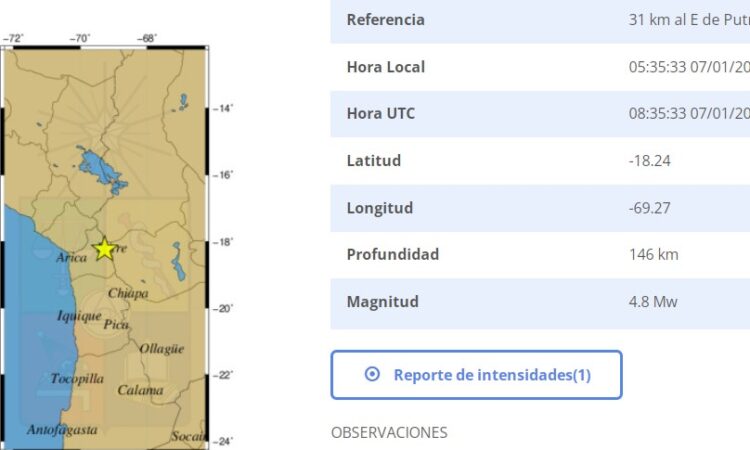 Sismo 4.8 esta madrugada en la región