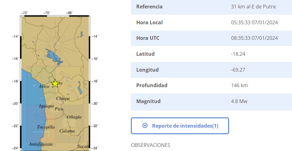 Sismo 4.8 esta madrugada en la región
