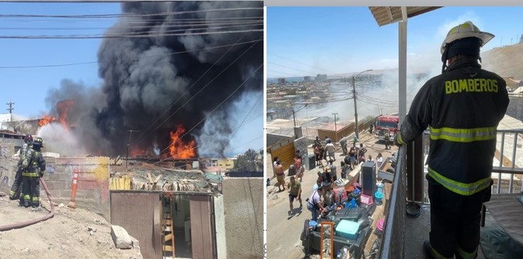 Voraz incendio en el centro de Arica arrasó con dos casas y dejó a otras tres con graves daños