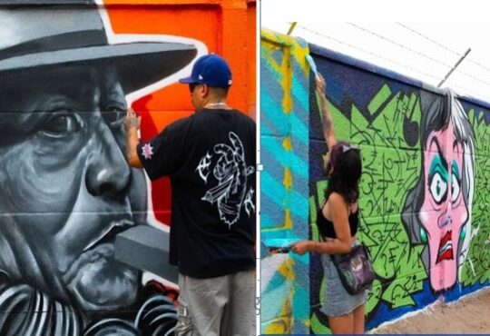 Arica cultural: artistas pintan mural de 200 metros en la Piscina Olímpica