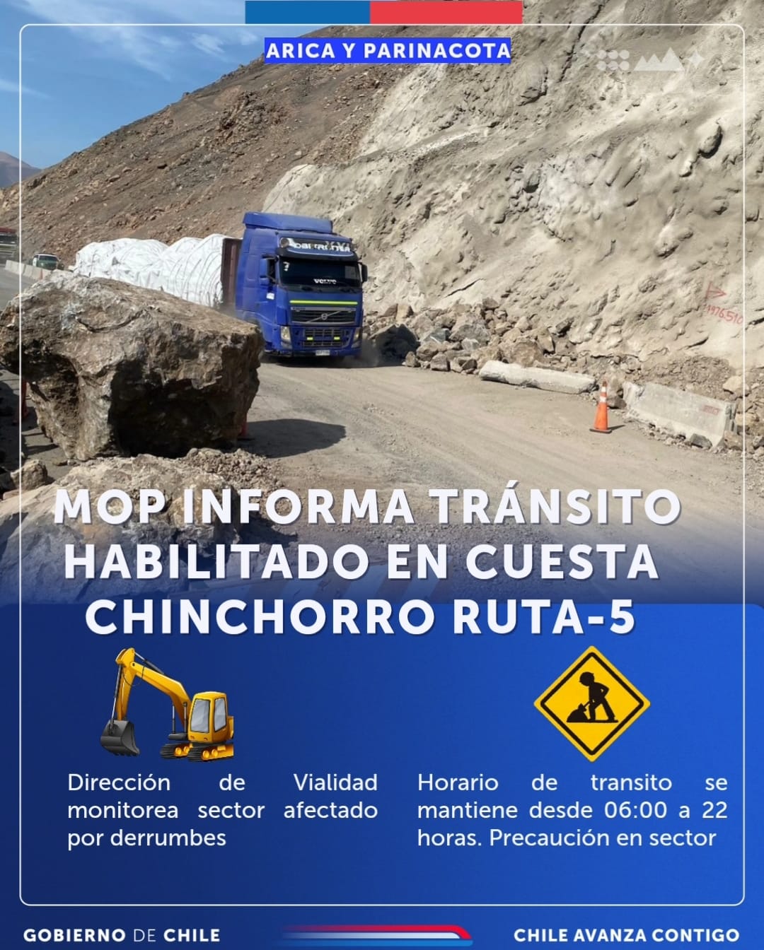 MOP autorizó el paso vehicular en Cuesta Chinchorro