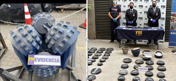 PDI y Fiscalía de Arica incautan 214 kilos de cocaína ocultos en brocas mineras